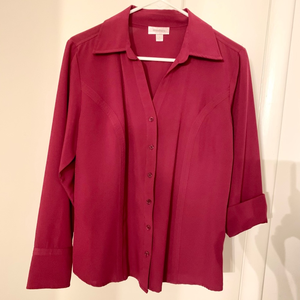 Pink long sleeve collared button down blouse Lg